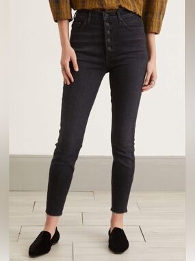 MOTHER Jeans The Pixie Swooner Ankle Fray High-Rise Black Size 30